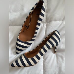 H & M navy and cream striped canvas heels